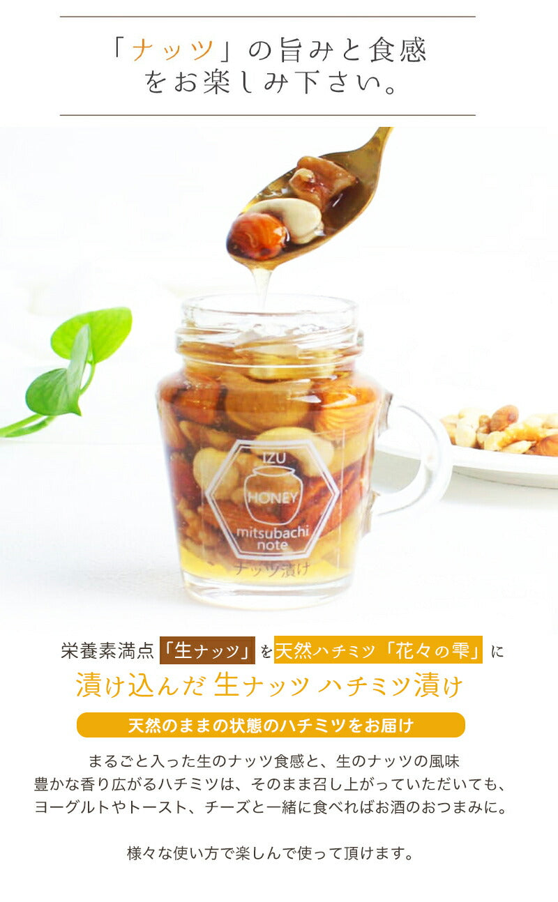 ナッツ漬け 国産 天然 生ハチミツ 120g 国産蜂蜜 瓶詰 非加熱 4種のナッツ入りハチミツ