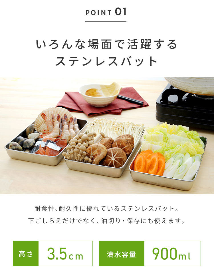 蓋付きステンレスバット・角型ザルセット 燕三条 日本製 バット 揚げ物 ケース バット&フタセット バット3個セット コンパクト【送料無料】