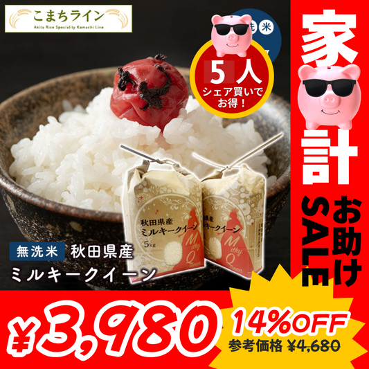 【10人シェア買いでお得】数量限定【無洗米10kg】令和4年産　秋田県産　ミルキークイーン10kg 5kg×2袋　令和4年産　一等米　厳選　送料無料　米　10ｋｇ米びつ当番【天鷹唐辛子】プレゼント付き贈り物【家計お助けセール】
