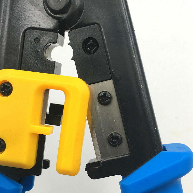 LANケーブルプラグ圧着機 貫通対応 圧着ベンチ かしめ工具 RJ45/RJ11 8P/6Pのコネクタ LAN工具 電話 モジュラー加工工具 ラチェット式 ケーブルカッター