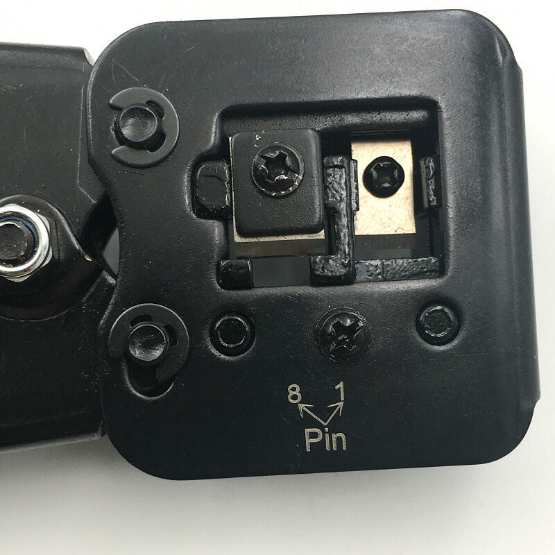 LANケーブルプラグ圧着機 貫通対応 圧着ベンチ かしめ工具 RJ45/RJ11 8P/6Pのコネクタ LAN工具 電話 モジュラー加工工具 ラチェット式 ケーブルカッター