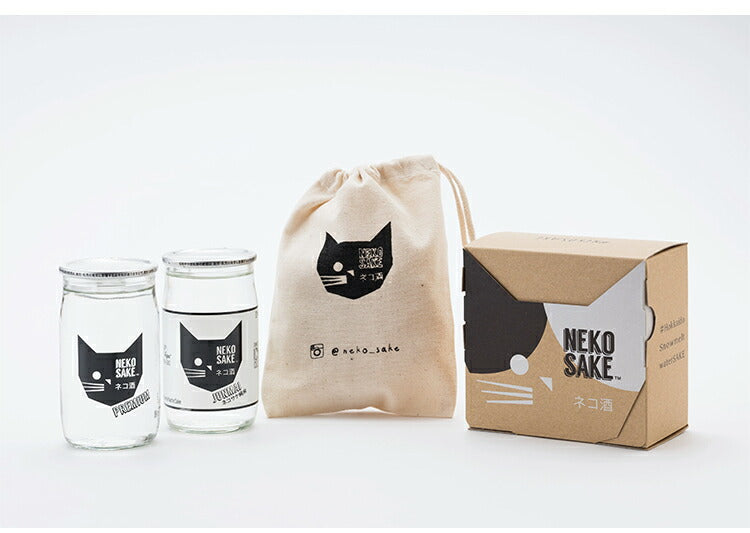 ネコサケ呑みくらべセット 日本酒 清酒 純米酒 カップ酒 一合 180ml 北海道 ネコ 猫 ねこ ギフト ラッピング プレゼント 手土産 化粧箱 巾着付 Kカンパニー NEKOSAKE ネコ酒 国産米 飲み比べ 2本【送料無料】