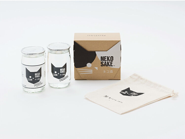 ネコサケ呑みくらべセット 日本酒 清酒 純米酒 カップ酒 一合 180ml 北海道 ネコ 猫 ねこ ギフト ラッピング プレゼント 手土産 化粧箱 巾着付 Kカンパニー NEKOSAKE ネコ酒 国産米 飲み比べ 2本【送料無料】