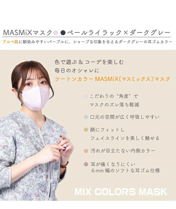 (ラテベージュxワインレッド)【5個同色セット】 MASMIX 7枚入 マスク マスミックス カラーマスク ツートン ツートンマスク 川本産業 おしゃれ ツートンカラー(代引不可)【メール便配送】【送料無料】