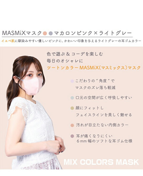 (ラテベージュxワインレッド)【5個同色セット】 MASMIX 7枚入 マスク マスミックス カラーマスク ツートン ツートンマスク 川本産業 おしゃれ ツートンカラー(代引不可)【メール便配送】【送料無料】