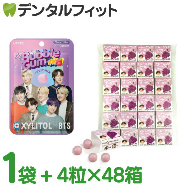 歯科医院専用トレーニング フーセンガム(4粒×48箱) とBTSフーセンガム1袋のセット　グレープ味 風船ガム キシリトール配合 ぶどう風味 キシリトールガム 歯科専用【メール便送料無料】