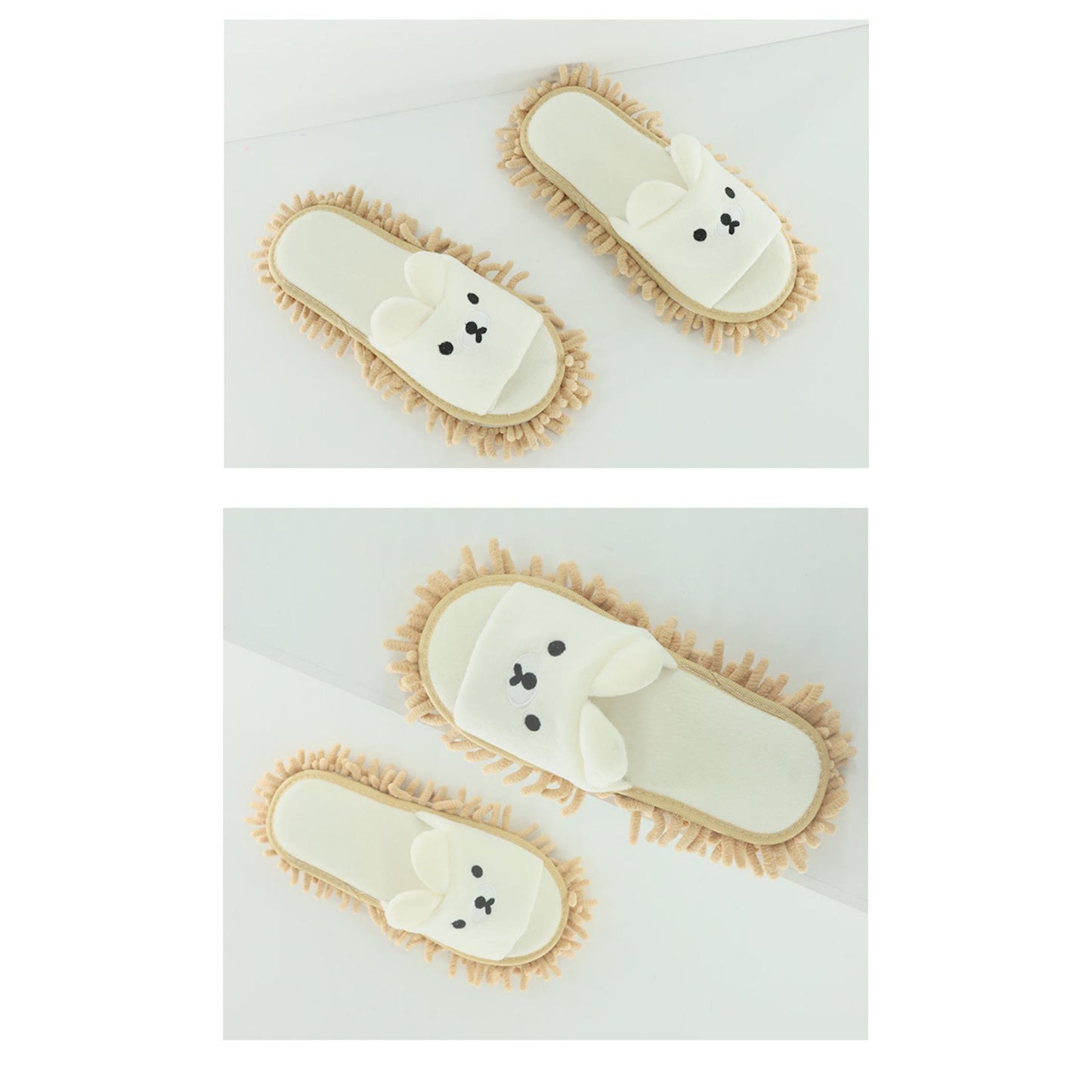 スリッパ クリーム M モップスリッパ 前開き かわいい 子供 大人 レディース メンズ ジュニア 女性 男性 床掃除 ファミリー カップル用 室内 履物 床拭き 静音 家族でお揃い