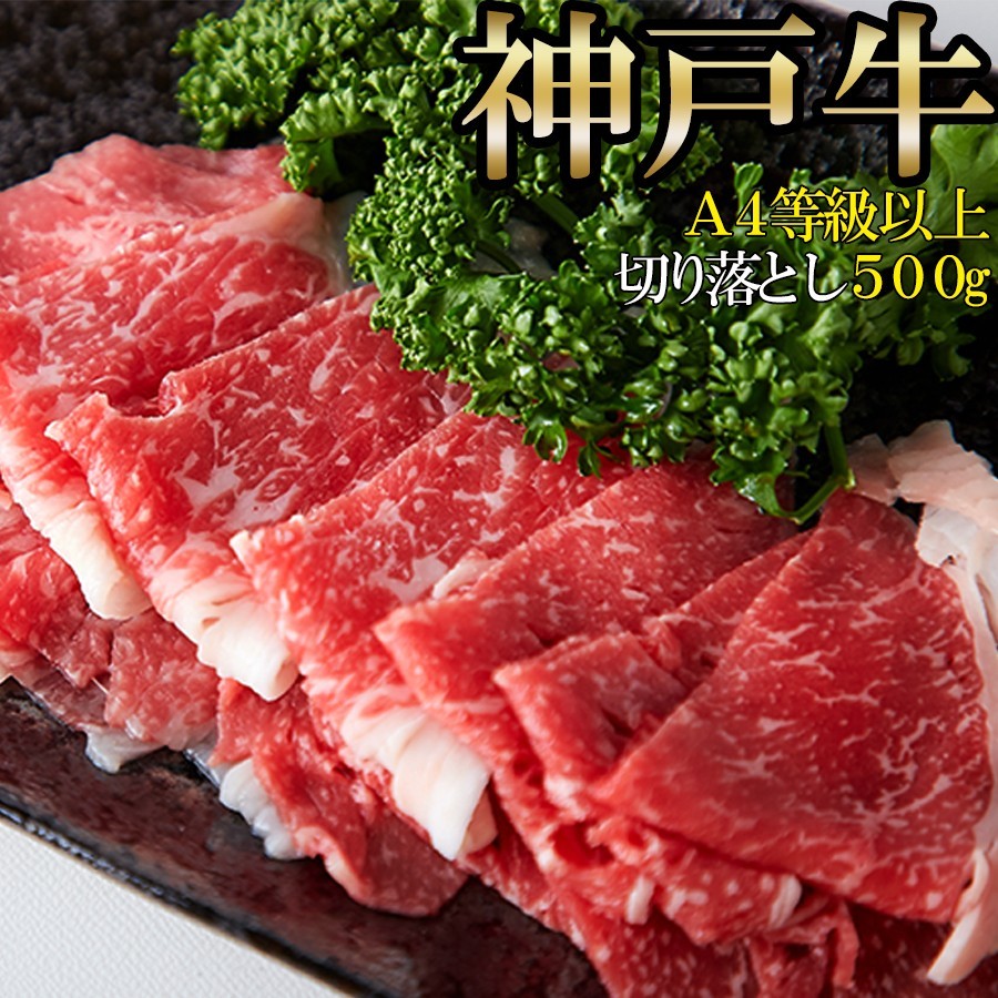 A4等級以上!!霜降りに感動【無選別】神戸牛切り落とし500g