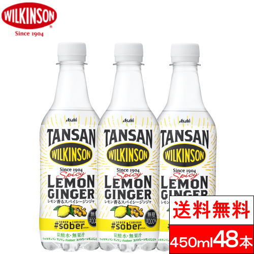 【送料無料】ウィルキンソン  #sober スパイシーレモンジンジャ 450ml 24本 2箱（48本）炭酸水 強炭酸水 アサヒ飲料 まとめ買い wilkinson ソーダ水 フレーバー