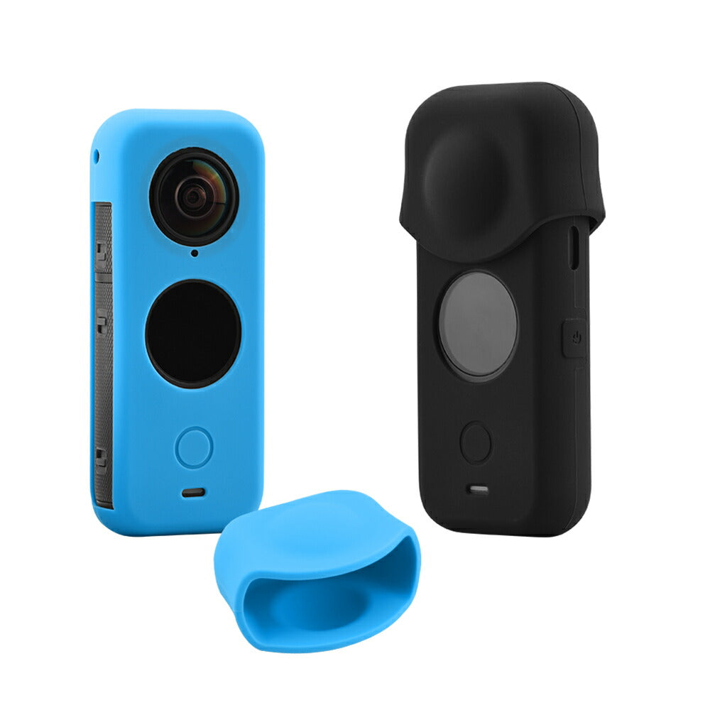 Insta360 ブルー ONE X2 専用シリコンケース レンズカーバー付 柔らかい 耐衝撃 そのまま充電 本体と液晶スクリーン保護 カメラ持ち運び便利 収納ケース