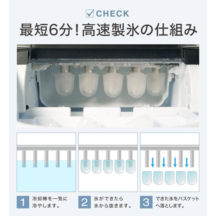 (カラー：ホワイト/タイプ：ノーマルタイプ)製氷機 最短6分 simplus 高速製氷 SP-CED03 自動製氷 コンパクト 家庭用 レジャー アウトドア シンプラス【メーカー保証1年】