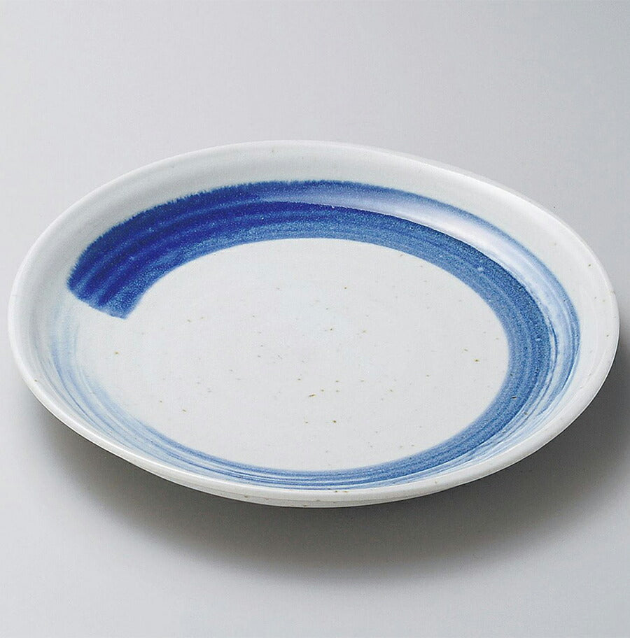 ワラ白呉須刷毛7.0丸皿 直径23.5cm 和 丸皿 和風 プレート 麺皿 清涼 器 国産 深皿 和食器 大皿 業務用  陶器のふる里 美濃焼 stockヤ