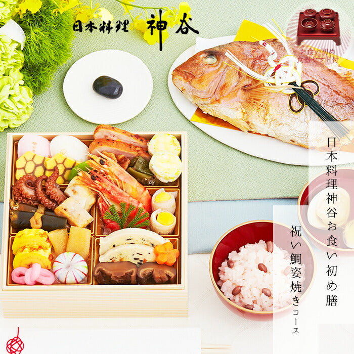 【ベビーキッズリリース記念セール】日本料理神谷監修 お食い初めセット 祝い鯛姿焼きコース 食器セット（男の子用）