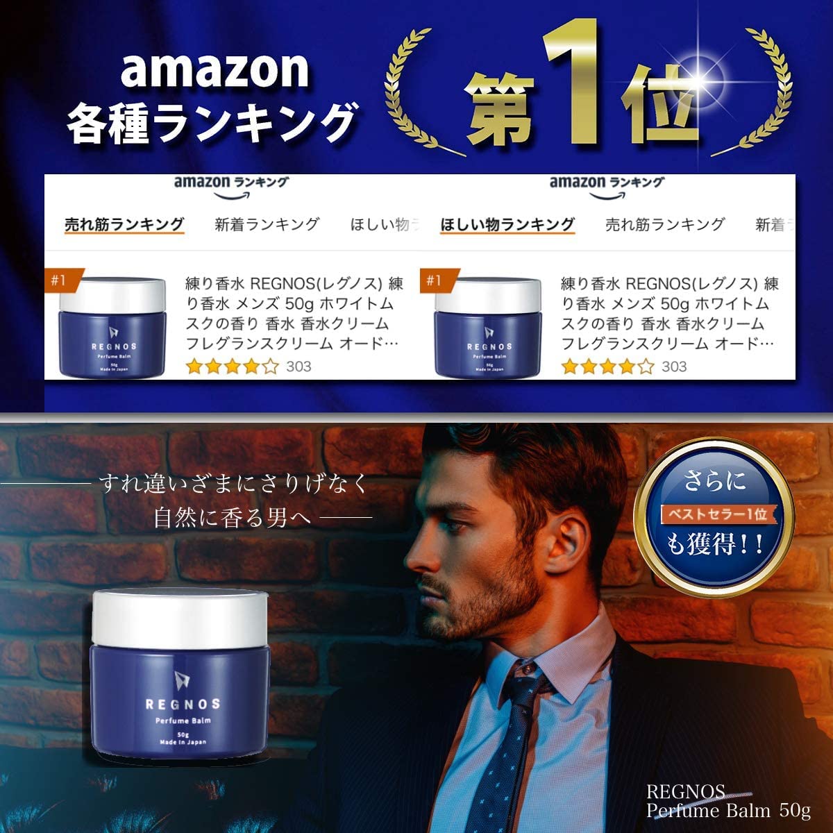 メンズ　香水クリーム　【ホワイトムスク　大人の甘さ】　持続力最大10時間　REGNOS（レグノス）男性用