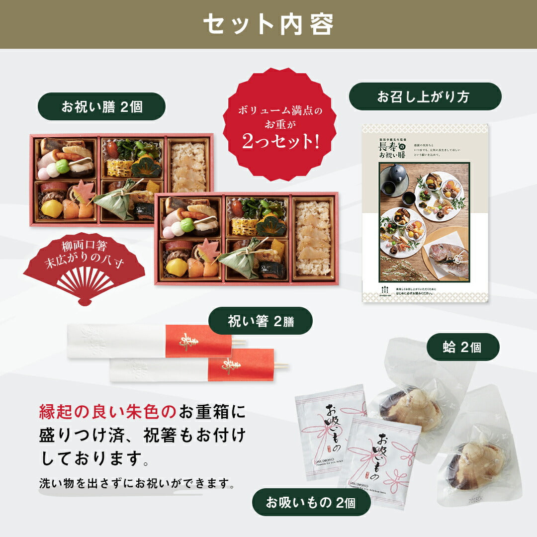 ギフト お祝い料理 【服部幸應先生監修 長寿のお祝い膳 お重2個】（風呂敷の色：白） 還暦 古希 喜寿 傘寿 米寿 白寿 卒寿 百寿 惣菜 ギフト プレゼント おせち 記念日 誕生日 金芽ロウカット玄米 送料無料