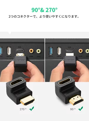 [UGREEN] HDMI L型変換アダプタ ハイスピード対応 90度+270度 2個セット