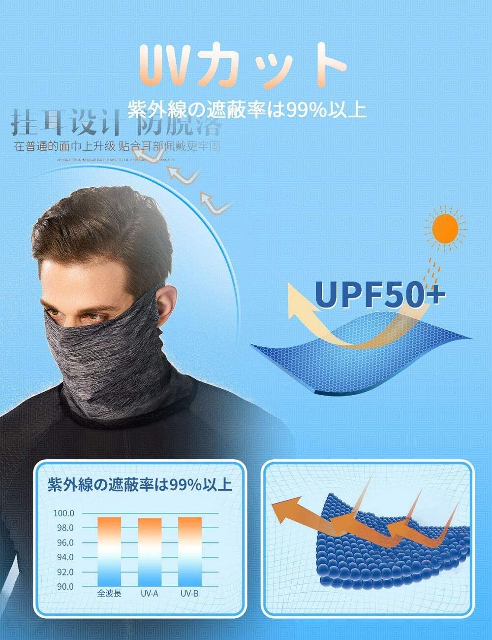 ネックカバー 冷感 ネックウォーマー メンズ夏用ランニング フェイスカバー UVカットネックガード フェイスカバー バンダナ 弾力 吸汗速乾 フェイス ガード男女兼用