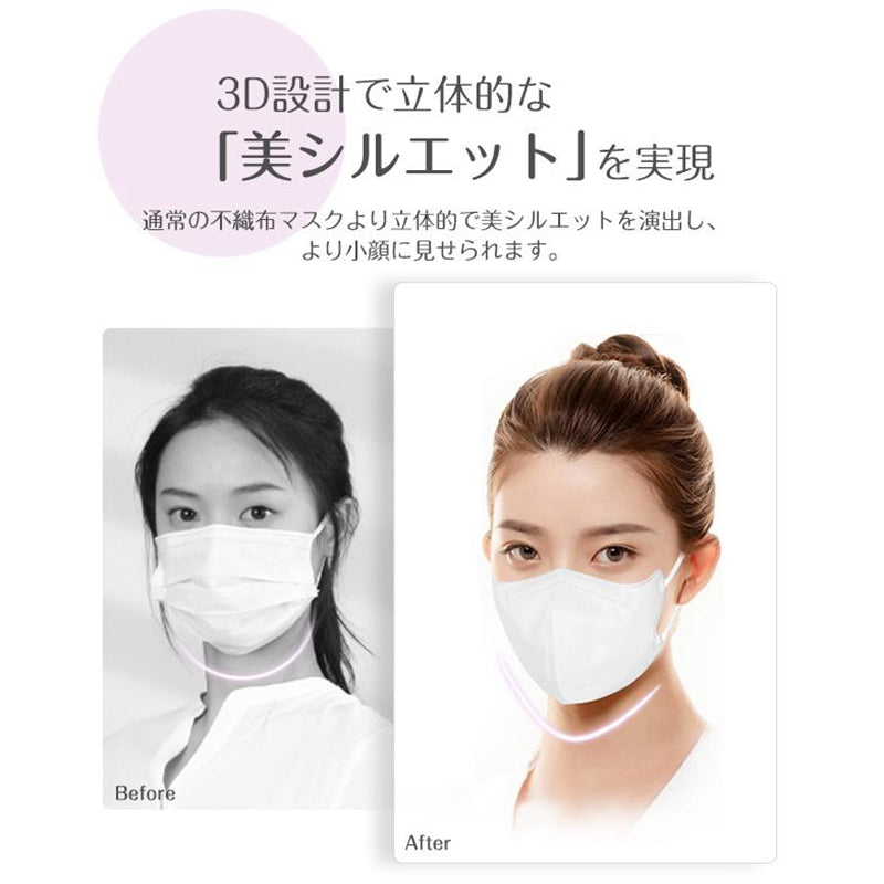マスク 立体マスク KN95 30枚入 4層フィルター 男女兼用 3Dマスク 息がしやすい ノーズワイヤー 不織布 着用快適 小顔効果 通気性 ホワイト