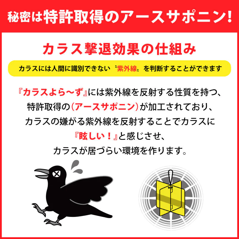 日本製 カラスよら〜ず 忌避剤 アースサポニン カラス退治 カラス対策 カラス避け 害獣 害獣忌避 忌避 野外用  糞害対策 簡単設置 プレゼント