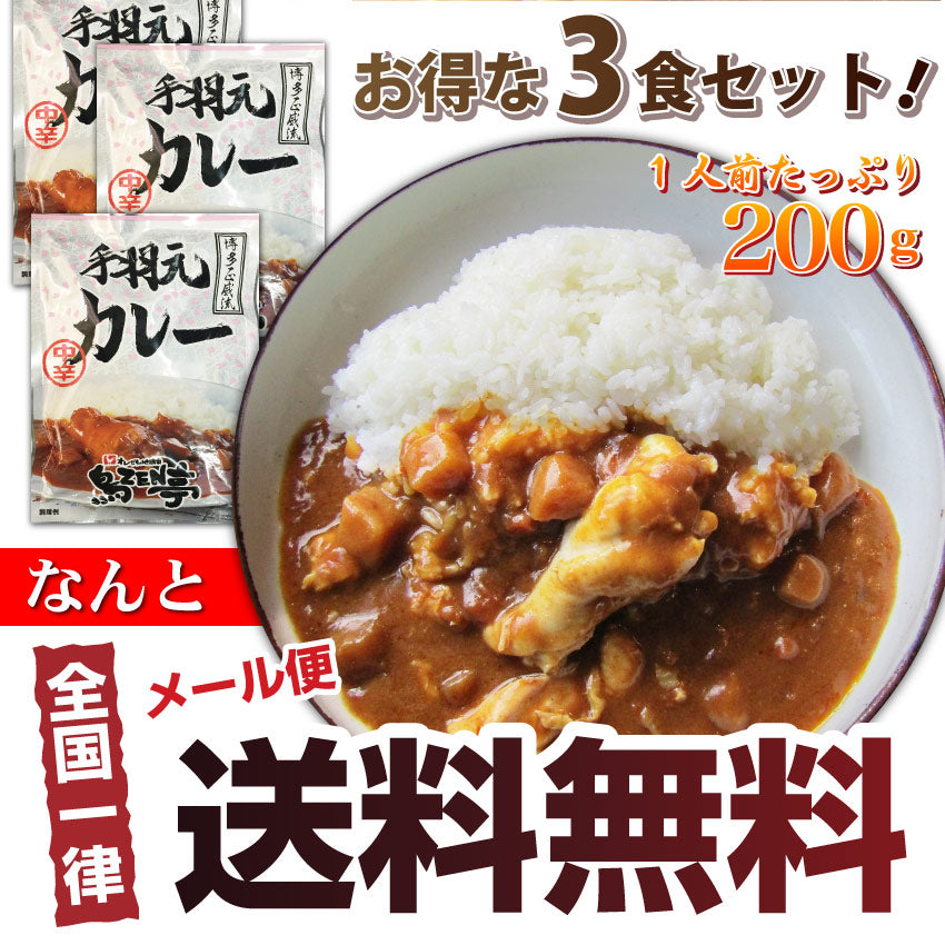 丸ごと1本 手羽元カレー 中辛 （お得な3食セット） 博多の有名店「鳥ＺＥＮ亭」