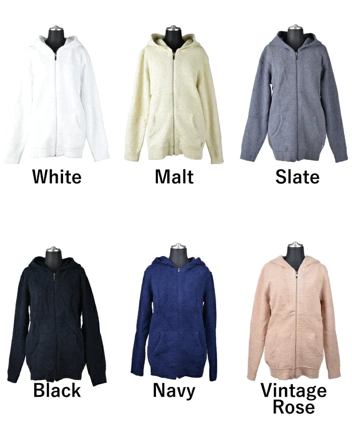 【White/L】カシウェア ジップパーカ Kashwere Full Zip Hooded