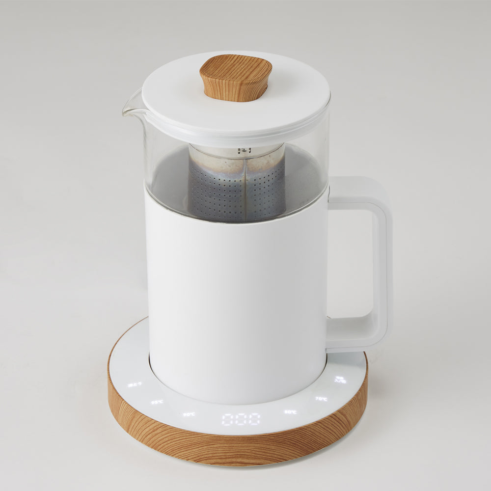 moku. 電気ケトル ホワイト×木目 MEK0501 | 電気 湯沸かし 湯沸かし器 ガラス 木目 おしゃれ かわいい 0.5L 500ml 一人暮らし 小型 コンパクト モク 保温 茶こし 調節 水温設定 インテリア