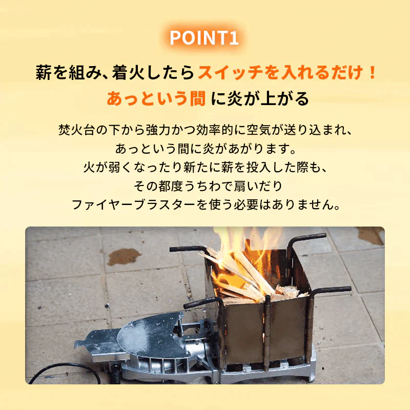 焚き火台 火起こし ファン付 時短 着火 火起こし器 コンロ 防風板 コンパクト 簡単 便利 五徳 収納ケース 軽量 折り畳み式 アウトドア レジャー バーベキュー キャンプ ソロキャンプ ブースターファイアー RLC-BSF52 RELICIA TOHO