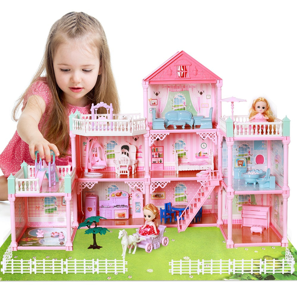 CuteStone おもちゃ 女の子 ドールハウス 子供 ドールハウスキット 8部屋付き 225PCS 装着動画あり 室内ゲーム 手作りキット ミニチュア 人形用ハウス LEDライト 乙女 光り ドールのお家 小物 家具 電池必要 子供用おもちゃ 人気 プレゼント 知育玩具 女の子 ギフト 送料無料