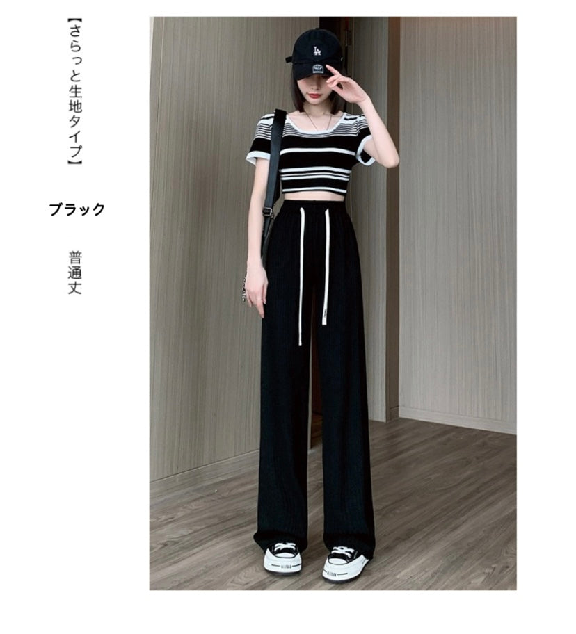 短め丈Lサイズ　最安値挑戦、２９９９円商品ーー１６９９円。さらてろタイプ登場 パンツ レディース 春 夏 リブ ワイドパンツ 涼しい ワンマイルウェア 低身長 高身長 ワイド ゆったり 大きいサイズ 小さいサイズ カジュアル 部屋着 楽ちん【素材イージーワイドパンツ】