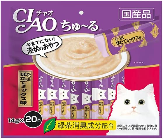 チャオ (CIAO) 猫用おやつ ちゅ~る かつお ほたてミックス味 14グラム (x 20) ちゅーる