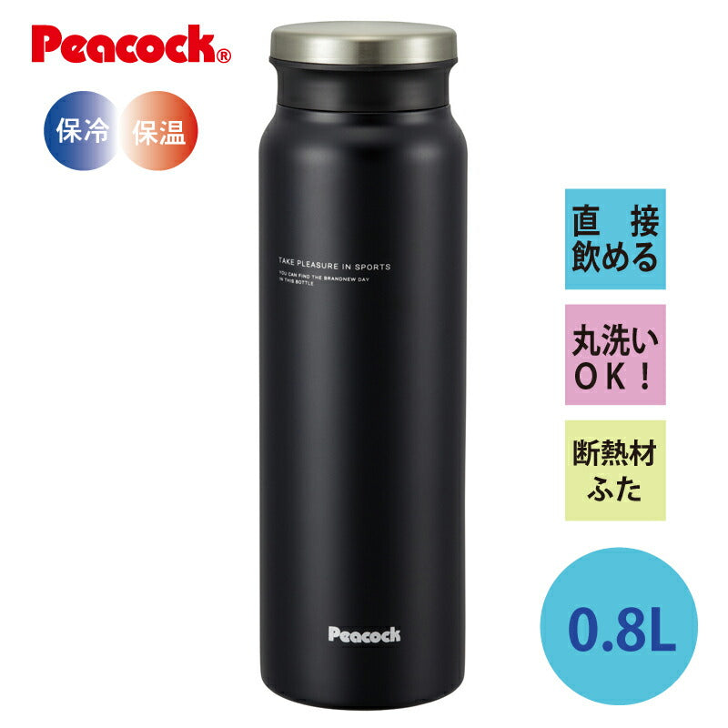 ステンレスボトル マグタイプ 0.8L マットブラック AMZ-80BD ピーコック魔法瓶工業 (4971860031731)