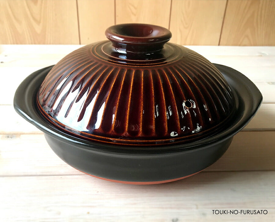 正規品 銀峯菊花アメ８号鍋 2〜3人用サイズ 1900cc 三重県 国産土鍋 日本製 萬古焼 青色 紺色 ネイビー 耐熱 ツヤあり 光沢あり   陶器のふる里  trysス
