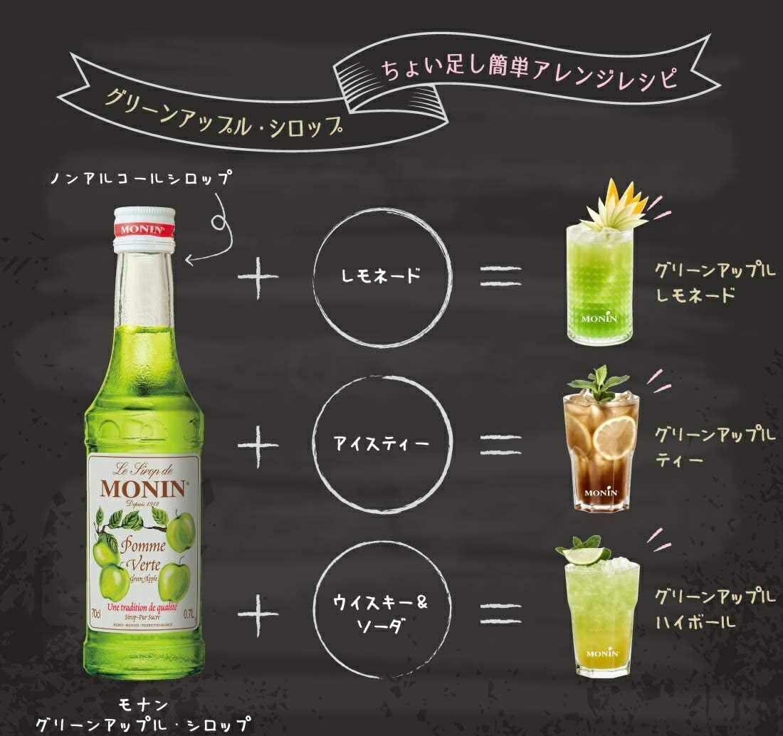 MONIN モナン グリーンアップル・シロップ 700ml 1本【ご注文は12本まで同梱可能】ノンアルコール シロップ