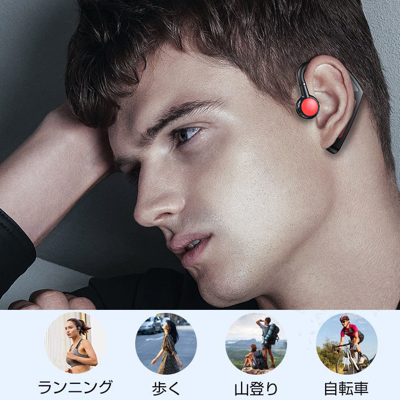 骨伝導 イヤホン Bluetooth 片耳掛け　ワイヤレス マイク付き ヘッドホン(w213)グリーン