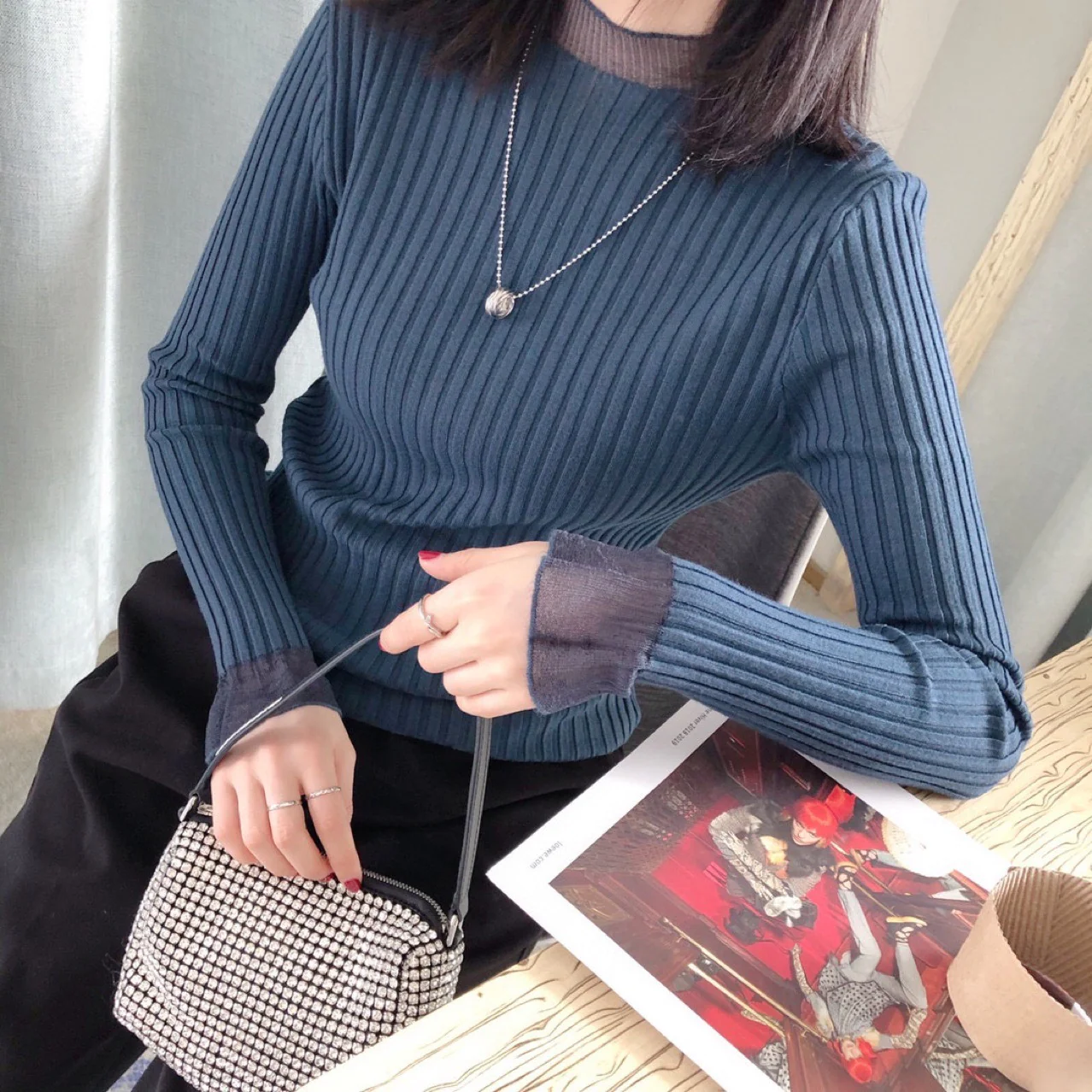 ホワイト入　開店記念SALE　原価２９８０円 ニット →９９９円　さらにもう1枚プレゼント　合計2枚　送料無料、追跡あり　ニット　セーター　半タートルネック　秋冬　レディース　ハーフタートル　多色　長袖　韓国風　韓国ファッション