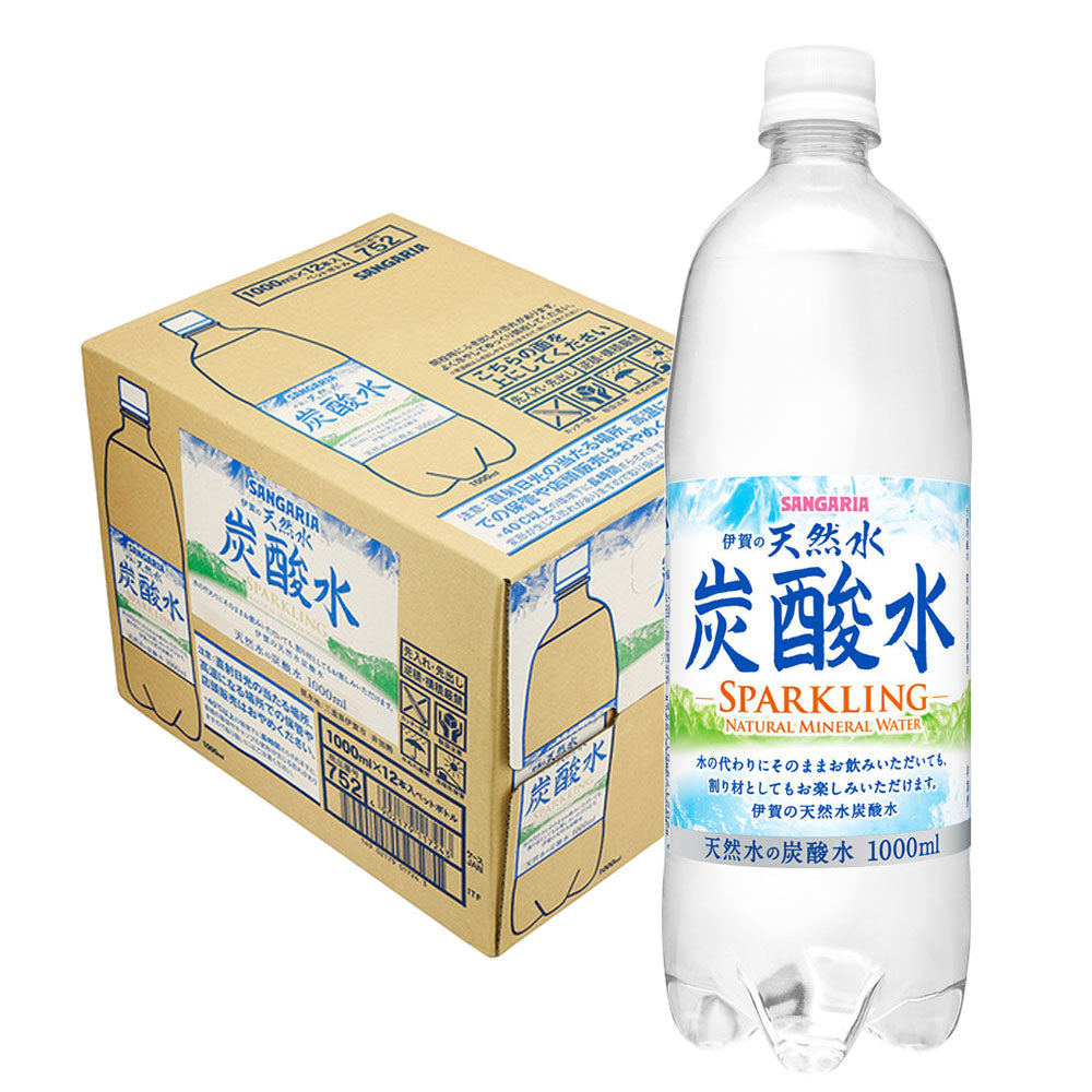 【送料無料】サンガリア 伊賀の天然水炭酸水 1000ml(1L)×12本（1ケース）