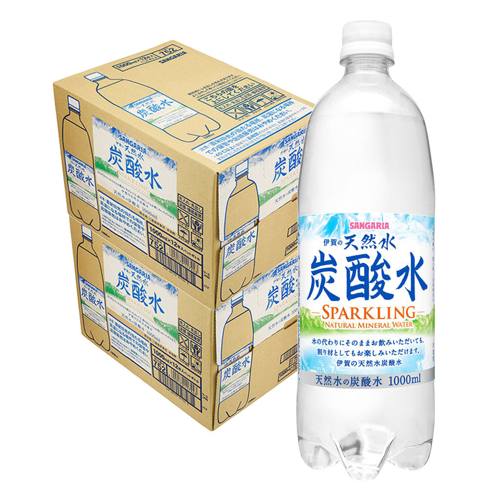 【2ケース送料無料】サンガリア 伊賀の天然水炭酸水 1000ml(1L)×24本（2ケース）