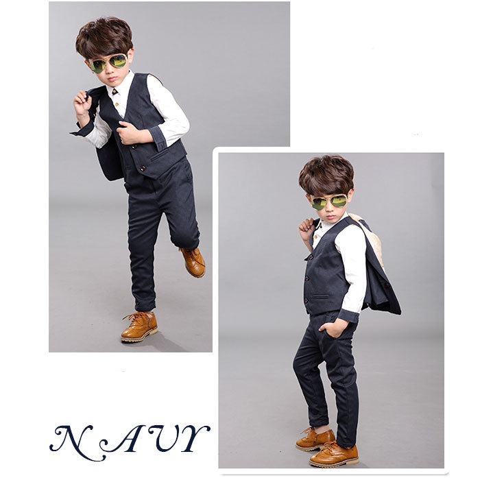 【ネイビー・140cm】 フォーマル 男の子 通販 キッズ スーツ 卒園式 入学式 卒業式 入園式 ジャケット シャツ ベスト パンツ ズボン 結婚式 七五三 発表会 パーティ 子供服 ジュニア 100 110