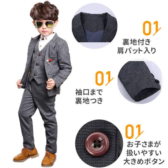 【ネイビー・140cm】 フォーマル 男の子 通販 キッズ スーツ 卒園式 入学式 卒業式 入園式 ジャケット シャツ ベスト パンツ ズボン 結婚式 七五三 発表会 パーティ 子供服 ジュニア 100 110