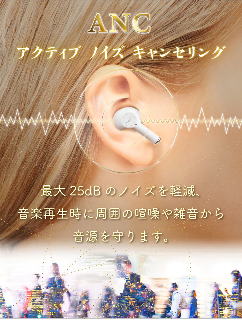 【ホワイト】ワイヤレスイヤホン ノイズキャンセリング ANC Bluetooth5.1 iPhone  アンドロイド 高音質 自動ペアリング  アクティブノイズキャンセリング Android 片耳【エコ得】