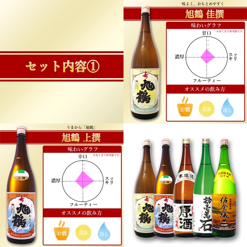 【大容量】 日本酒 5本 飲み比べセット 1,800ml 旭鶴