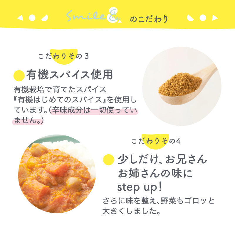 120g×9袋 レトルトカレー カレーレトルト はじめてのカレー（野菜とひよこ豆） 【2歳頃～3歳頃まで】無添加小麦粉不使用 国産素材 国産野菜 有機スパイス 辛味成分ゼロ カレーデビュー 具材たっぷり 辛くない 甘口 幼児食 こども用カレー 子供向けカレー 非常食 保存食
