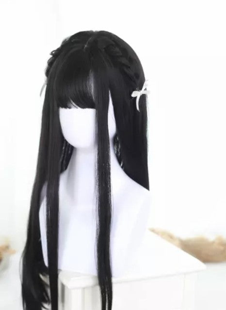 黒髪　ロング　フルウィッグ 自然 軽量 ミックス 小顔効果 ナチュラル 調整可能 サラツヤ 姫カット かわいい ウイッグ 綺麗 髪 ストレート 原宿