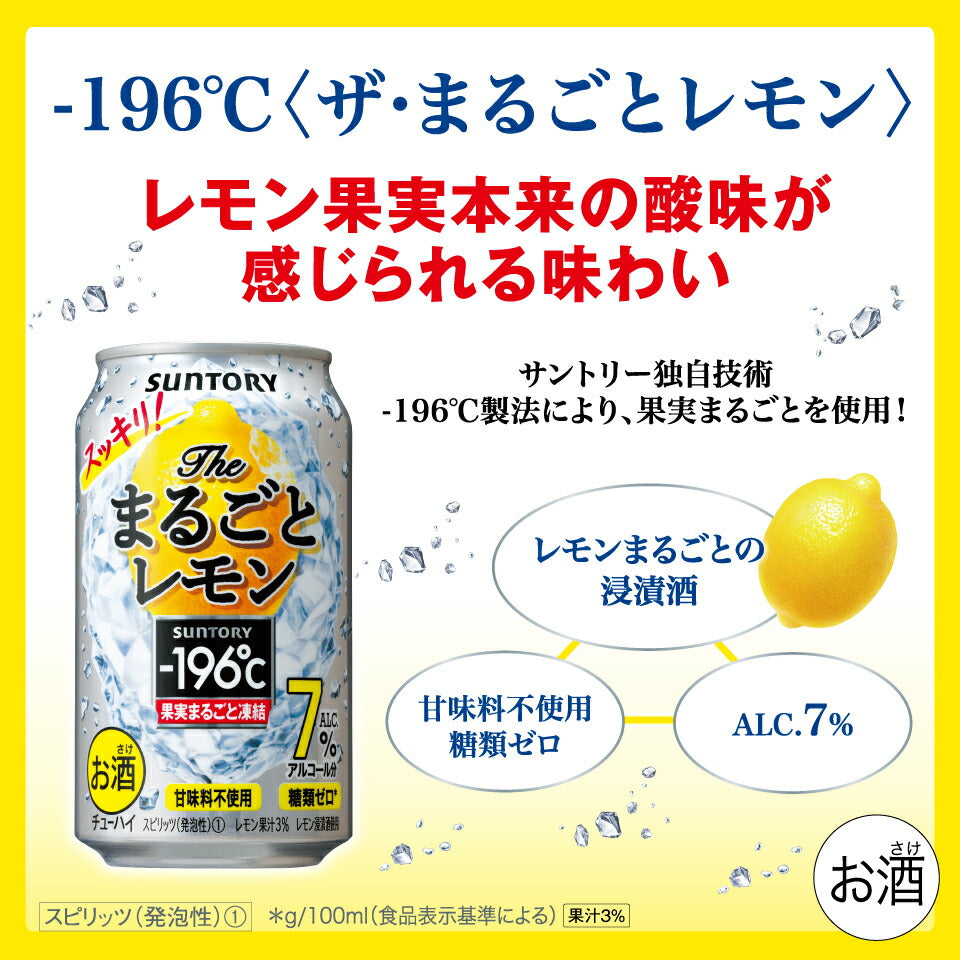 【訳あり】【キズ・へこみ有り】【送料無料】 サントリー -196℃ ＜ザ・まるごとレモン＞ 7％ 500ml×24本 【北海道・東北・四国・九州・沖縄県は必ず送料がかかります】