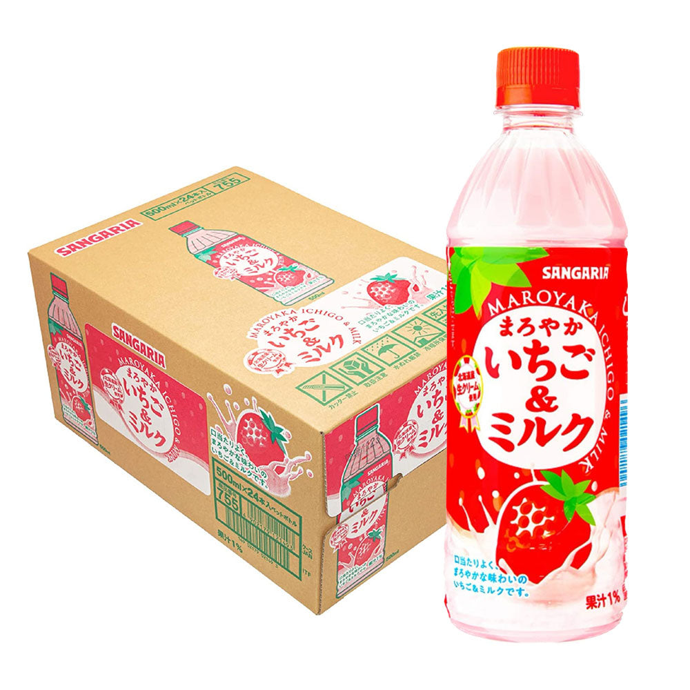 【送料無料】サンガリア まろやかいちご＆ミルク 500ml×24本