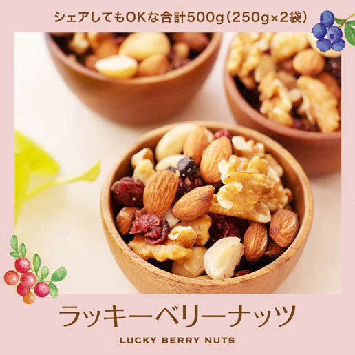 【超シェア買い祭】500g 2種のベリー入りミックスナッツ『ラッキーベリーナッツ 』 (250g×2)無塩 ナッツ くるみ カシューナッツ アーモンド クランベリー ワイルドブルーベリー 送料無料