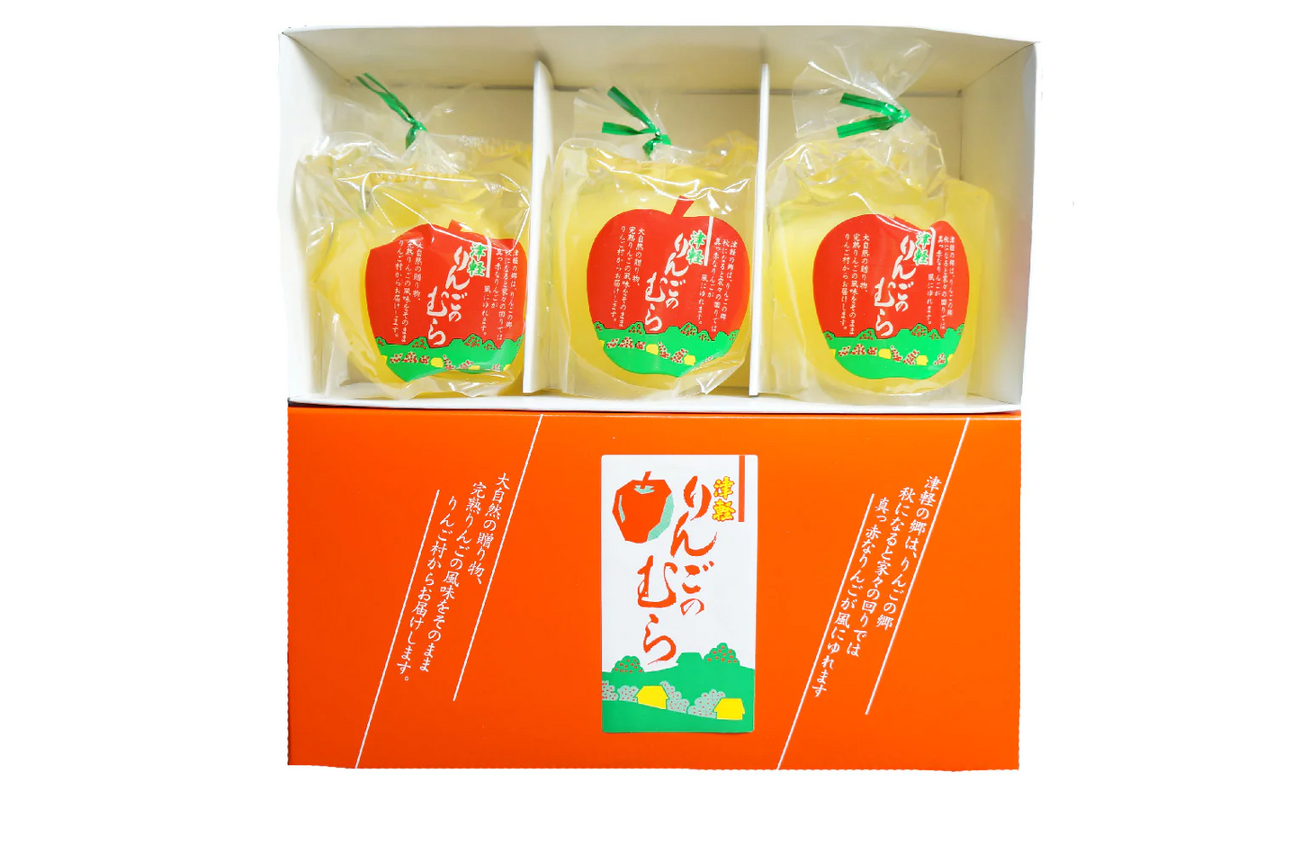 贈答・お中元などに！　まるごとりんごそのまんま！　津軽りんごのむら　３個入り　化粧箱・包装済