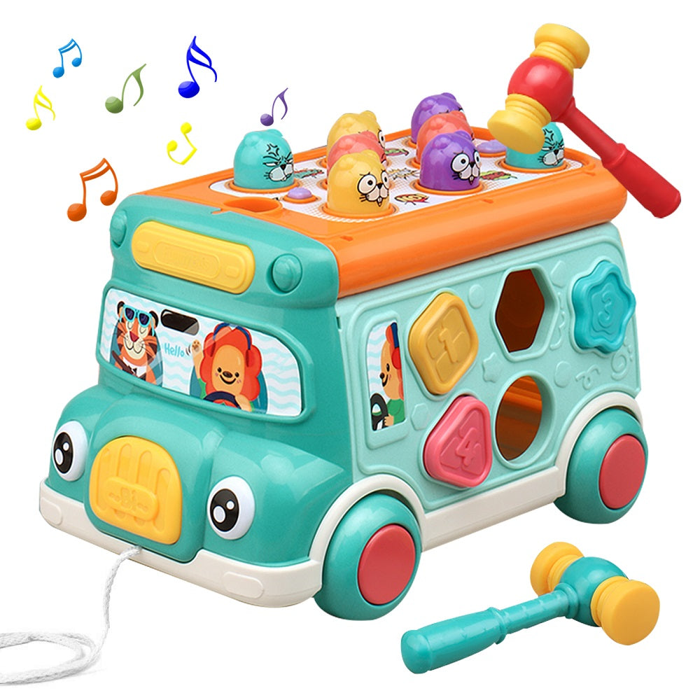 CuteStone ハンマートイ モグラたたきおもちゃ 車おもちゃ カーおもちゃ バスおもちゃ DIYカー パズル プルトイ アクションゲーム 反応訓練 室内遊び シェイプマッチング ギア 音楽 光り ピコピコハンマー 指先訓練 プレゼント 贈り物 知育おもちゃ ギフト 男女通用
