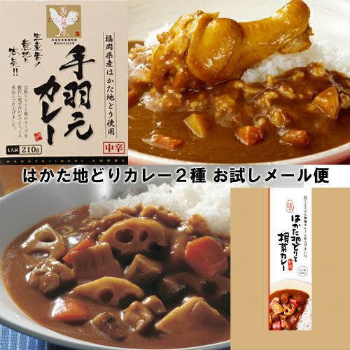 【はかた地どりカレー2種 食べ比べ お試しメール便】【はかた地どりと根菜カレー　180g×１】【はかた地どり手羽元カレー(1本入り)210g】