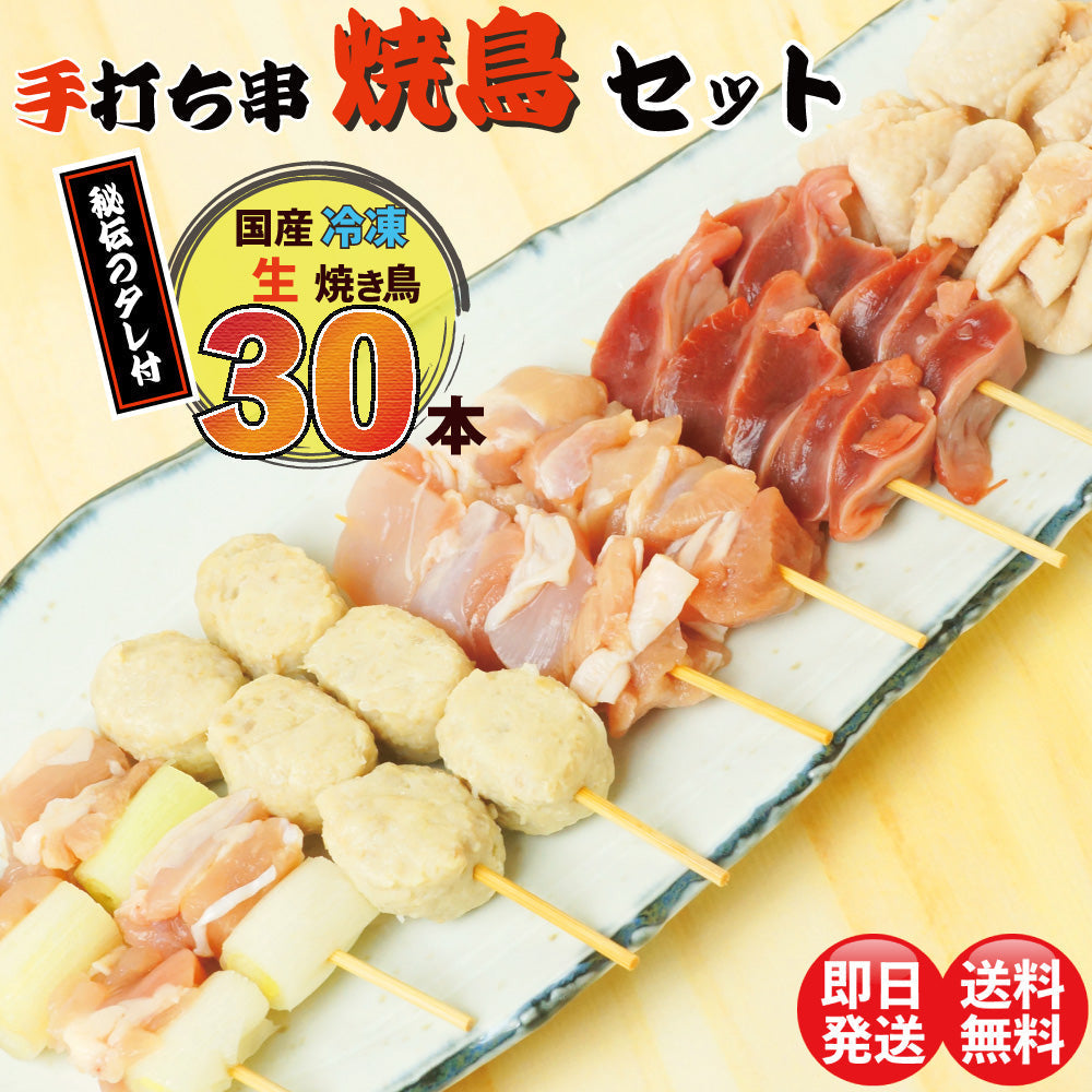 焼き鳥 30本 国産 たれ付き 5種 各6本 串 セット 盛り合わせ 鶏 もも モモ 鶏皮とり皮 かわ ネギま ねぎま 砂肝 すなぎも つくね タレ たれ 塩 宅飲み 家飲み つまみ おかず バーベキュー BBQ グリル フライパン 冷凍 ギフト